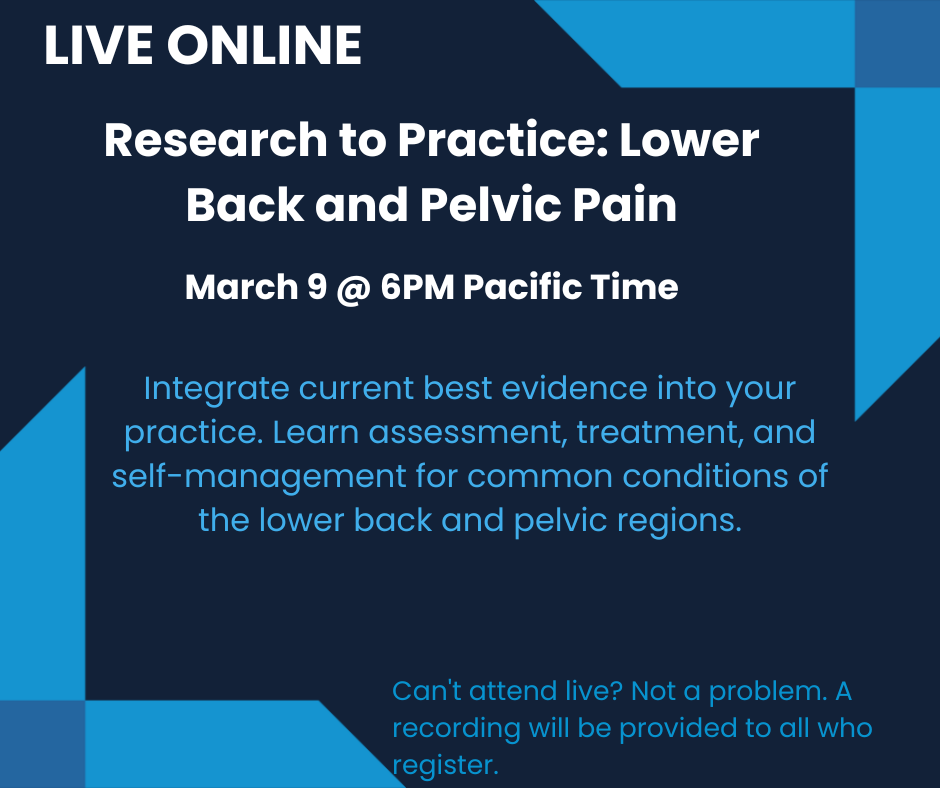 Research to Practice: Lower Back and Pelvic Pain (webinar)