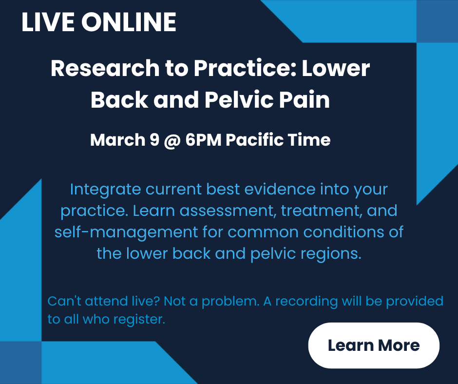 Research to Practice: Lower Back and Pelvic Pain (webinar)